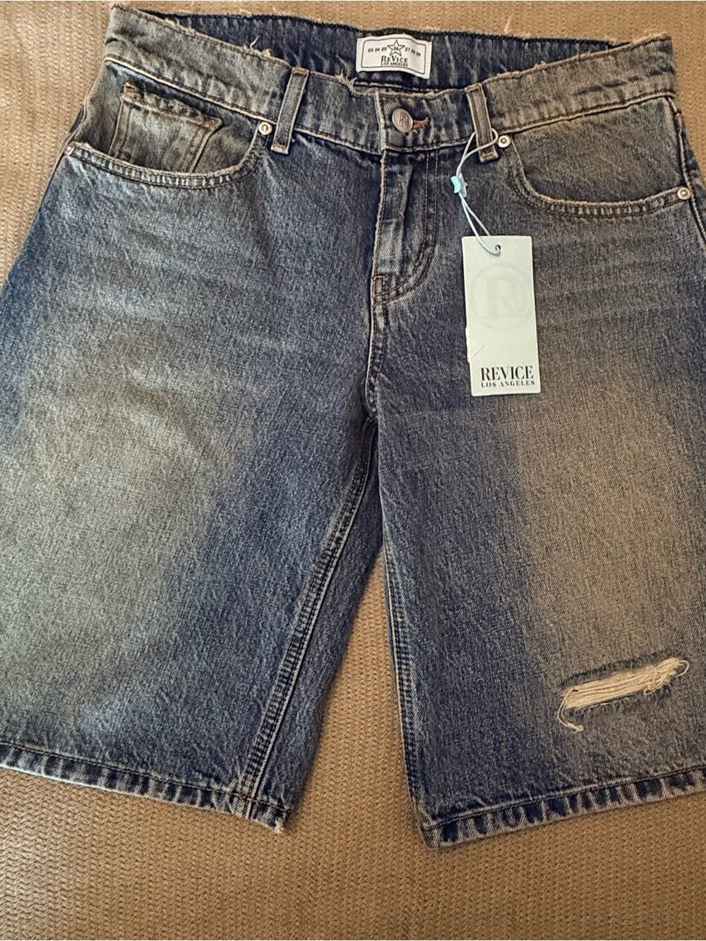 REVICE women’s  Washed Blue Denim Jean Shorts